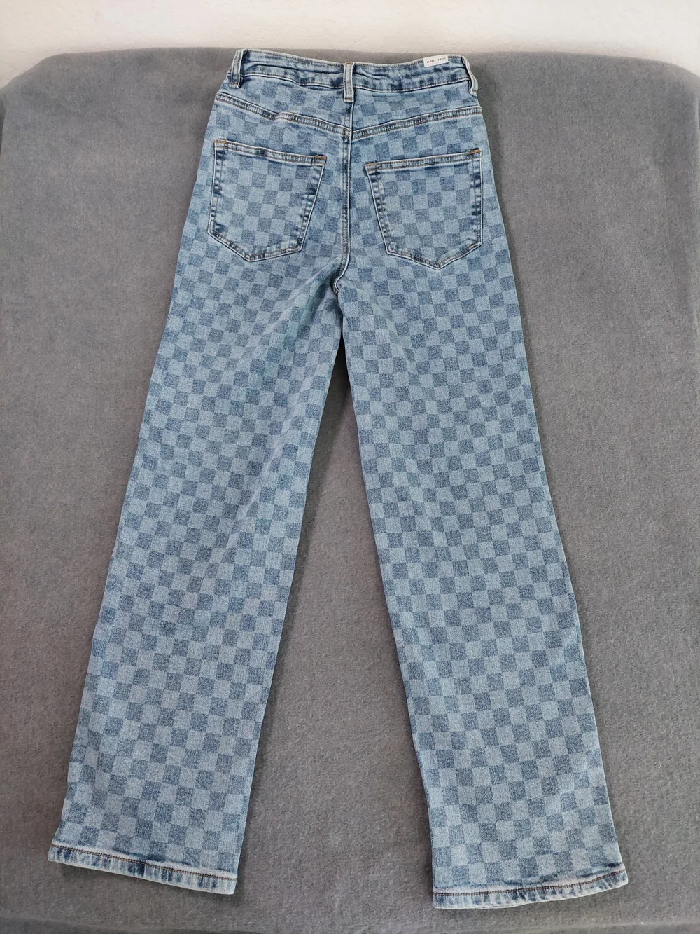 Almost Famous Checkered Straight Leg Jeans Blue Checkerboard Size 0